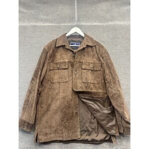 Newport Harbor Jacket Mens M Brown Leather Spread Collar Flap Pocket Long Sleeve